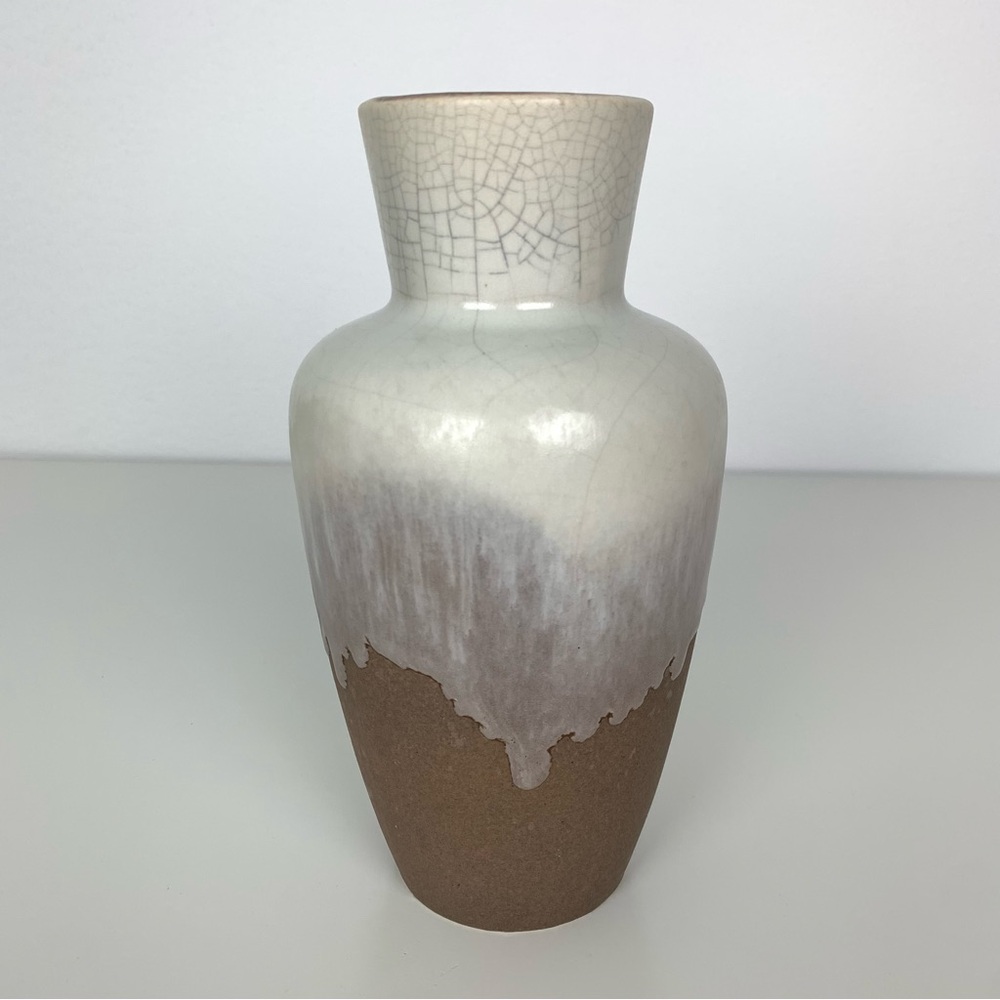 West Germany Vase Fat Lava Beige Brown Vtg W. Germany German Pottery MCM